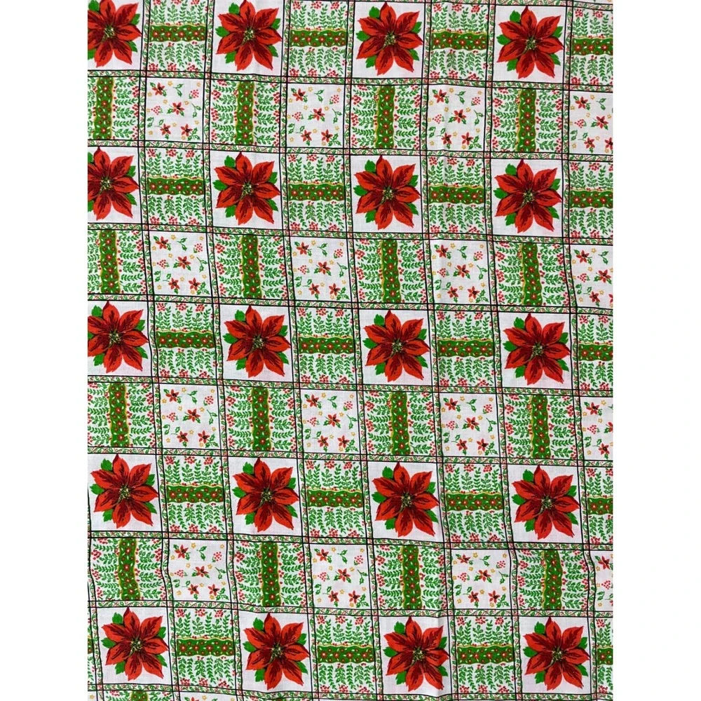 Vtg Christmas‎ Poinsettia Tablecloth Red Green White Rectangular 104 x 59